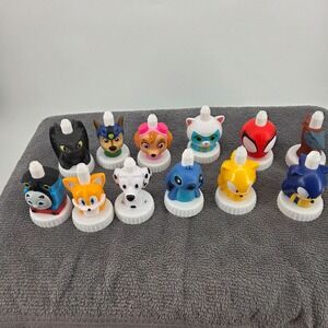 Good2Grow Juice Bottle Toppers Lot 12 Sonic Stitch Spider-Man Paw Patrol Thomas